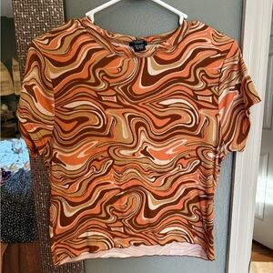 Rue21 Retro Swirl Orange and Brown Tee